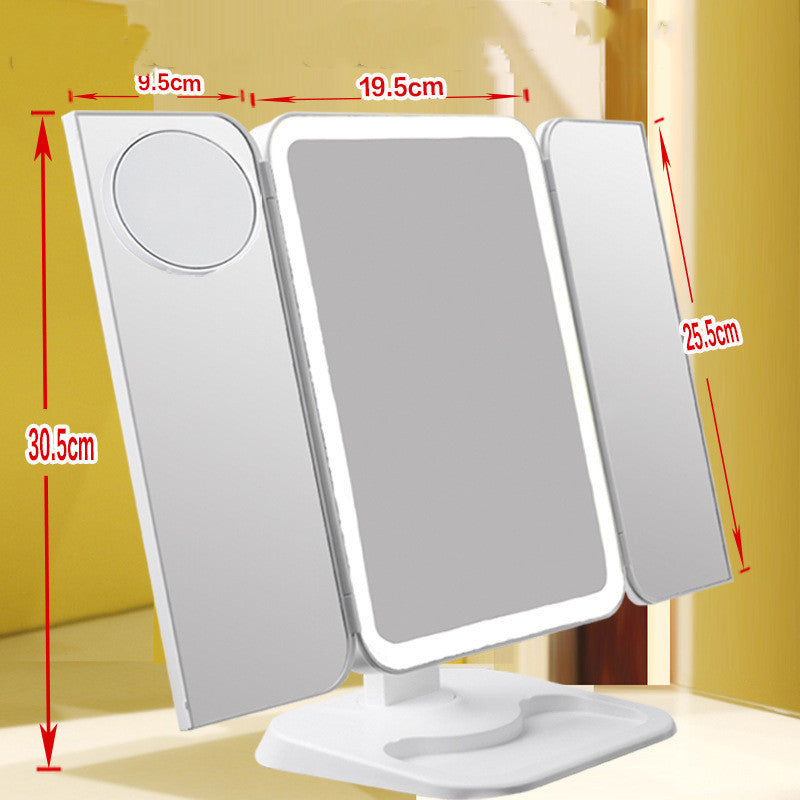 Trifold Makeup Mirror With Light 68 LED Vanity Mirrors 10X Magnifying 180Rotation