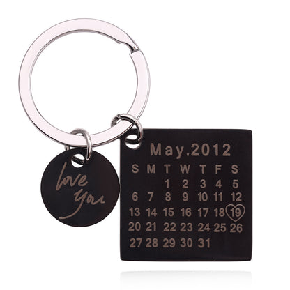 Calendar Keychain Custom Gift Engraved Date Name Stainless Steel Key Ring Anniversary Birthday Gift