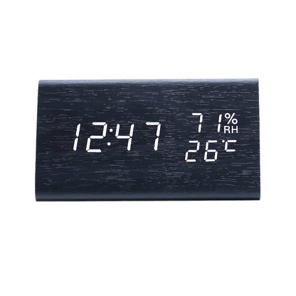 Electronic Alarm Clock Multifunctional Digital Display Temperature And Humidity Time Wood