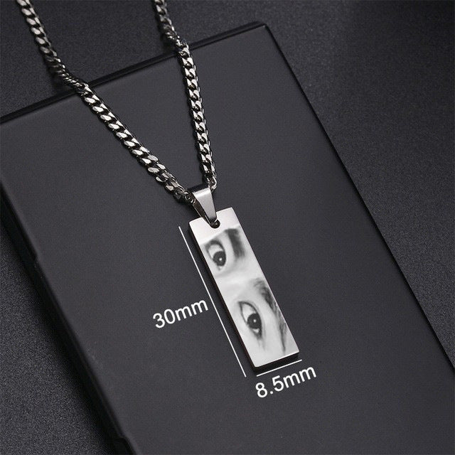 Custom Eyes Photo Necklace Stainless Stee Customized Engrave Eye Necklaces Personalized Picture Name Necklace For Women Kids